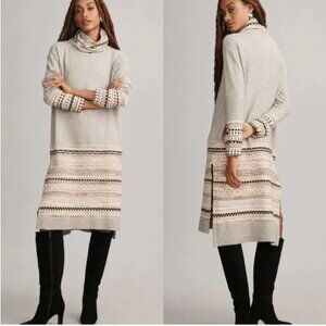 Anthropologie Daily Practice Turtleneck Sweater Dress Removable Collar Fair Isle